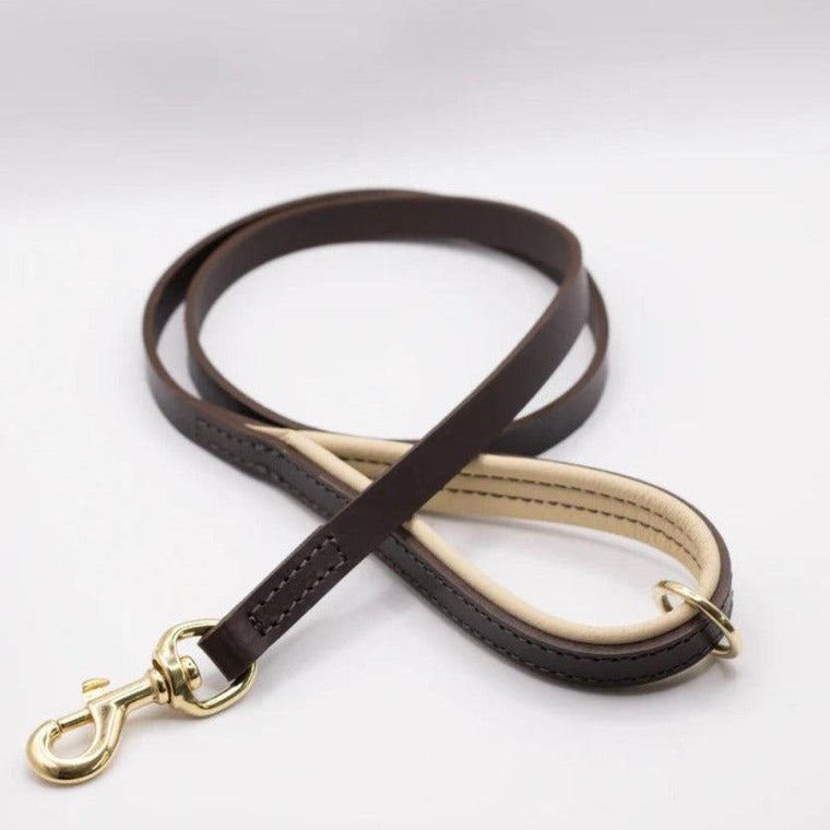 Dogs & Horses All Leather Dog Lead - Cream & Brown