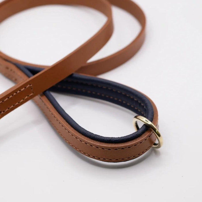 Dogs & Horses All Leather Dog Lead - Navy & Tan-Dogs & Horses-Love My Hound