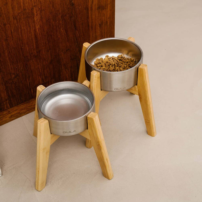 Bamboo dog bowl stand hotsell