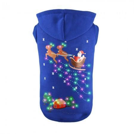 Christmas Dog Hoodie - Flashing Santa - Blue