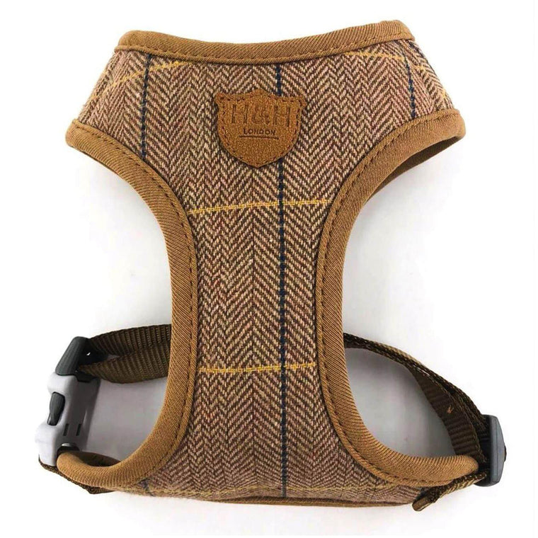 Hugo & Hudson - Caramel Herringbone Tweed Dog Harness