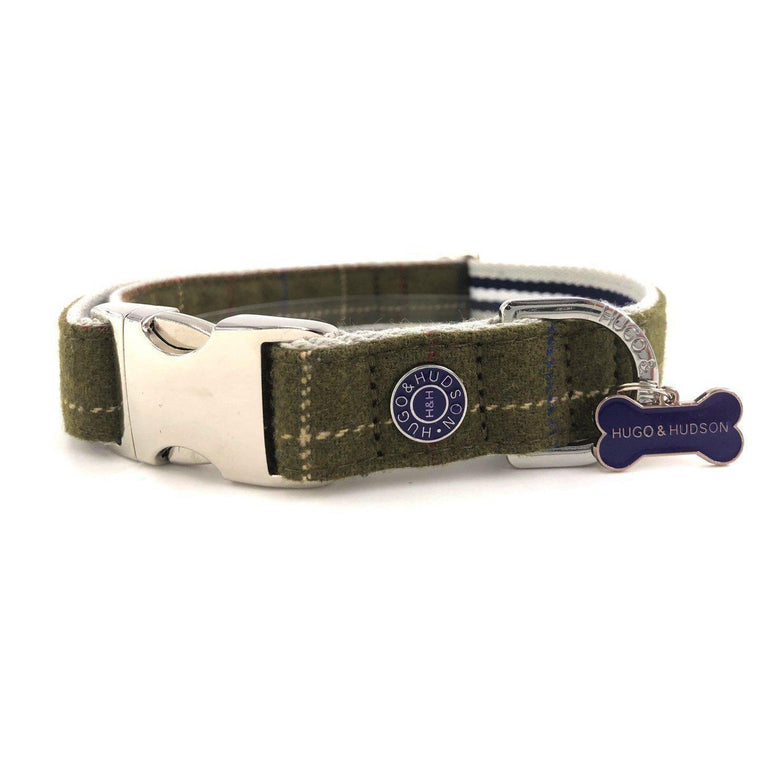 Hugo & Hudson - Dark Green Checked Tweed Dog Collar