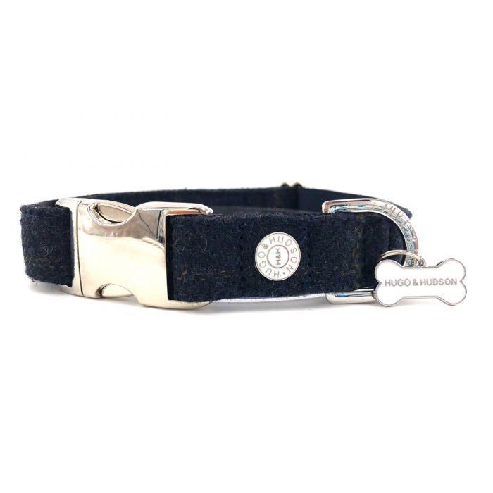 Hugo & Hudson - Navy Checked Tweed Dog Collar-Hugo & Hudson-Love My Hound