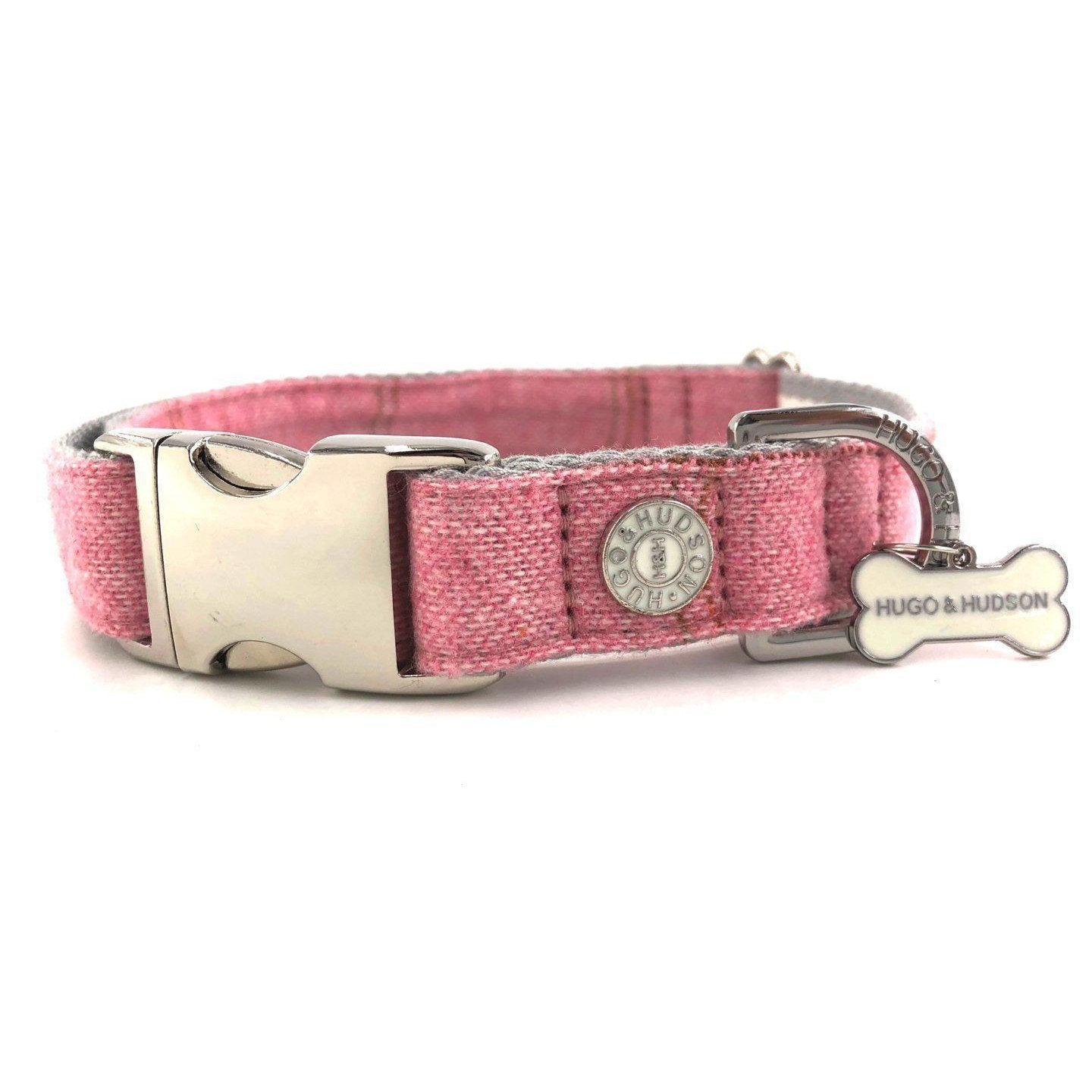 Hugo & Hudson - Pink Checked Tweed Dog Collar-Hugo & Hudson-Love My Hound