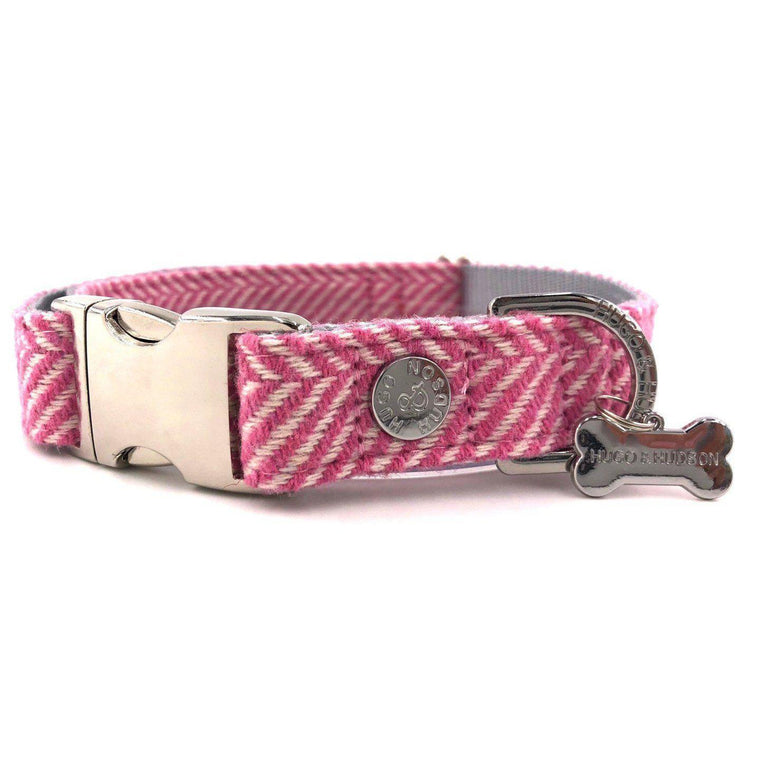 Hugo & Hudson - Pink Herringbone Dog Collar