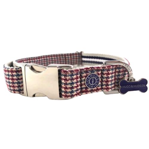 Hugo & Hudson - Red and Blue Houndstooth Dog Collar